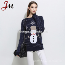 New arrival christmas ugly sweater over hip acrylic knitted snowman christmas sweater for women